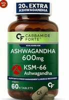 Carbamide Forte Ashwagandha KSM66 600mg - 60 Tablets I KSM 66 Ashwagandha Tablets for Men & Women | Supports Stress Management & Muscle Recovery