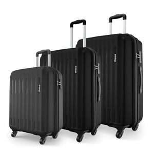 Safari Genius Alley Set of 3 (Cabin + Medium + Large) Trolley Bags, Hard Case Polypropylene, 4 Wheels, 360 Degree Wheeling Luggage, Suitcase for Travel, Black
