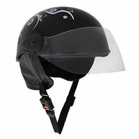 Sage Square Polycarbonate Shell Aero Half Helmet with Decal (Black Glossy, Small)