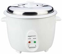 Amazon Basics 1.8 liter Electric Rice Cooker | Auto Cut-Off | Cooking Capacity of 750g | Stainless Steel Lid | Non-Stick Coating (White)