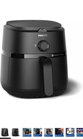 PHILIPS Air Fryer NA120/00, uses up to 90% less fat, 1500W, 4.2 Liter, with Rapid Air Technology (Black), Large