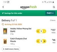 Amazon Fresh - Vedaka Moong dal 2kg @137