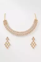 Ratnavali Jewels American Diamond White Necklace Pendant Set with Earrings 
