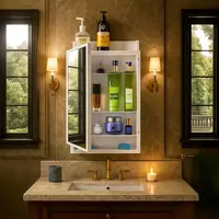 PARASNATH Rich Look Bathroom Mirror Cabinet White Colour and Ample Storage Capacity for Personal Care Items | Durable Plastic Build - 6 Year Manufacturer Warranty