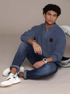 Buy The Roadster Lifestyle Co. Solid Applique Detailed Drop Shoulder Sleeves Acrylic Pullover - Sweaters for Men 22874796 | Myntra