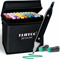 KLIFFOO Dual Tip Colorful Art Markers 24 Colors Sketch Pens With Carry Bag For Painting Sketching Calligraphy Drawing,Chisel & Fine Tip Water Based Colouring Marker For Kids & Adult,Multicolor (24)