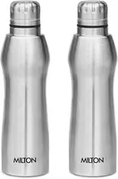 MILTON Elate 1000 Stainless Steel Water Bottle 840 ml, Set of 2, Single Walled, ISI Certified I Leak Proof Lid, Rust Proof I For School, Office, Gym I Silver