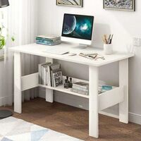 Lukzer Engineered Wood Computer Desk with One Tier Shelves | ST-004/White | Laptop Study Table for Office Home Workstation Writing Modern Desk (90 x 50 x 75 cm)