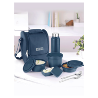  Classic Essentials Supreme Microwave Safe Insulated Lunch Box Set with Bottle, Bag & Cutlery (1.25L, Blue) 