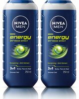 Body Wash Combo, Energy Shower Gel, Mint Extract for Body, Face & Hair (2 x 250 ml)