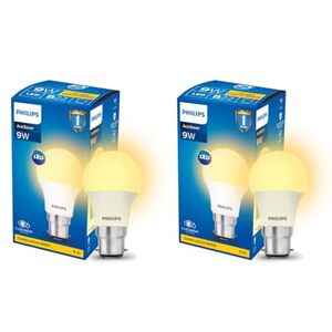 Philips 9-Watts B22 LED Warm White(Golden Yellow) LED Bulb, Pack of 2, (Ace Saver)