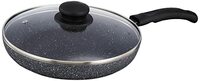 Amazon Solimo Granite Finish Fry Pan with Glass Lid | Induction Base | PFOA Free | High Temperature Resistant Exterior Coating | 22 cm | Grey