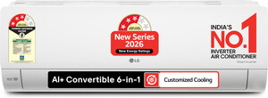 LG 2026 Model 1.5 ton 3 Star Split Smart Inverter with Wi-fi Faster Cooling and Energy Saving