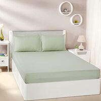 Amazon Basics 300 TC 100% Cotton Sateen Weave Bedsheet Set with 2 Pillow Covers | Queen Size (Light Green)