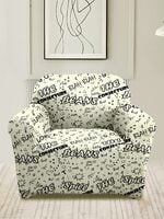 Amazon Brand - Solimo Polyester Streachable Retro Printed Sofa Cover (Single Seater Sofa Cover,White)