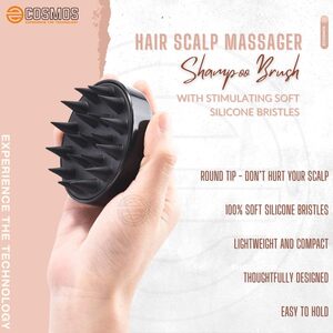 E-COSMOS® Hair Scalp Massager Shampoo Brush with Soft Silicone Bristles Kitchen for Anti Dandruff Removal Head Massager Prevents Hair loss for Men, Women (BLACK)