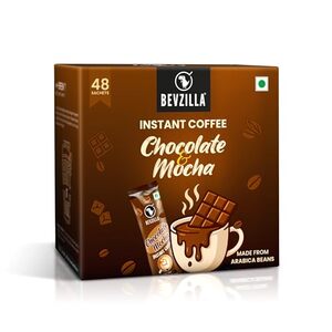 Bevzilla 48 Chocolate & Mocha Instant Coffee Powder Sachets | Arabica Beans with Chocolaty Twist | Perfect for Espresso, Latte & Cappuccino | Enjoy Hot & Cold Brews