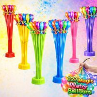 GRAPHENE Holi Magic Water Balloons Set of 6 Bunch (222 Balloons) With Tap Adapter Latex Eco Friendly Vibrant Multicolor Non Toxic Auto Tie Quick Fill No Mess Easy Use for Kids Boys Girls Summer Fun