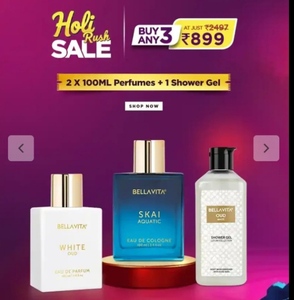 Bella Vita Holi Rush Sale – Buy Any 3 Perfumes @ ₹899 (2×100ml Perfumes + Free Shower Gel)