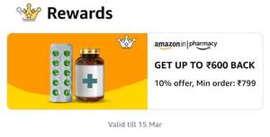 Amazon Pharmacy: Get 10% Back Upto Rs. 600 On A Minimum Order Rs. 799