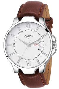 Matrix Antique Day & Date Leather Strap Analog Silicone Watch For Men & Boys - Black