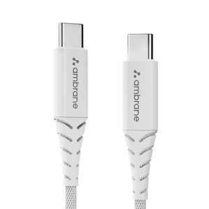 Ambrane Unbreakable 60W Fast Charging 1.5M Braided Type C to Type C USB Cable for Smartphones, Tablets, Laptops & Other Type C Devices, PD Technology, 480Mbps Data Sync (RCTT15, White)