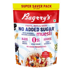Bagrry’s No Added Sugar Muesli with Fruits, Nuts & Seeds – 700g | High Fibre & Protein | 0% Added Sugar, No Corn Flakes | Whole Grain Breakfast Cereal with Almonds, Raisins, Pumpkin Seeds & Berries | No Sugar infused B