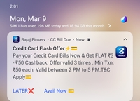 3-50 cashback on 50 Rs CC Bill pay (3 Times) 2-5 PM