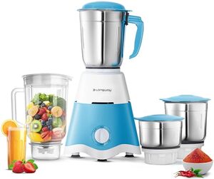 Longway Supreme Dlx Juicer Mixer Grinder | Up to 750 Watt Powerful Motor | 4 Jars for Grinding, Mixing, Juicing | 2 Year Warranty | White & Blue