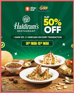 Swiggy Dineout : Flat 50% Off on Haldiram's Restaurant (14th - 15th March)