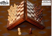 BCBESTCHESS Wooden Handcrafted Foldable Magnetic Chess Board Set with Magnetic Pieces and Extra Queens for 2 Players Kids and Adults (10x10 Inches, Brown)