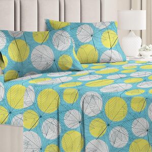 BSB HOME 3D Printed 144 Tc Microfiber Double Bedsheet with 2 King Size Pillow Covers Breathable | Wrinklfree | Summer | Topsheet (Light Green and White Cricle Print, 90 x 90 Inches)