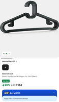 MASTERCOOK Plastic Shirt Pack of 6 Hangers For Shirt (Black) 100% Supercoins back