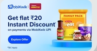 Flipkart Minutes * Mobikwik: Get flat ₹20 instant discount on Flipkart when payment via MobiKwik UPI! MOV 399