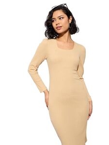 barcino Black Rib Square Neck FS Midi Dress