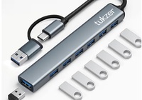 Tukzer 7 USB Multiport Adapter with Dual Convertible USB & Type C Heads 7-in-1 USB Hub, 1 x USB 3.0 & 6 x USB 2.0 Ports, 5 Gbps Data Transfer Speed for Laptop, PC, MacBook, Hard Drive,Pendrive(Grey)