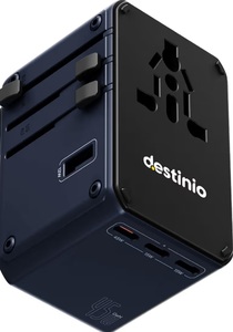 Destinio Universal Travel Adapter - 6-in-1 Fast Charging International Charger with PD, Type C & 3 USB Ports - All-in-One for US, UK, Europe (45W- Type C- (6 in 1) - Blue)