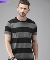 Roadster ter Lifestyle Co Men Charcoal Grey Black Striped Round Neck Pure Cotton T-shirt