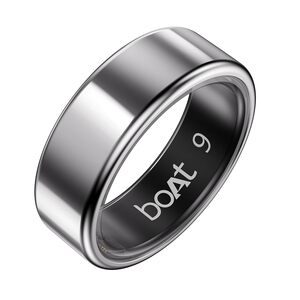 Boat SmartRing Active Plus, Auto HR, Sleep, SpO2, Stress & Skin Temperature Monitor, Stainless-Steel Build, 5 ATM, Weighs Only 5 gm, Portable Charging Case, Smart Ring for Men (9, Radiant Silver)