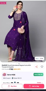 Violet embroidered Kurta with Trousers with dupatta