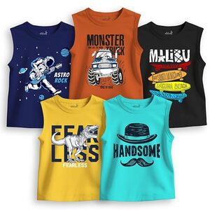 minicult Printed Cotton Jersey Vest for Boys and Girls (Multicolor)
