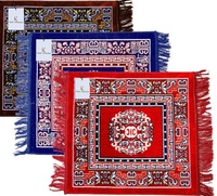 Mat/Aasan/Pooja Mat/Meditation Rectangular Shape Mat/Multipurpose Velvet Rug Mat 2 Ft X 2 Ft (Brown & Royal Blue & Red) Ctktc33958