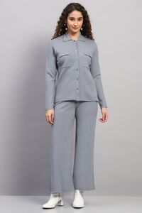 KNITTED SHIRT COLLAR WOOLEN CO-ORD SET