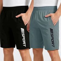 FLYZEN Solid Men Black, Grey Regular Shorts pack of 2