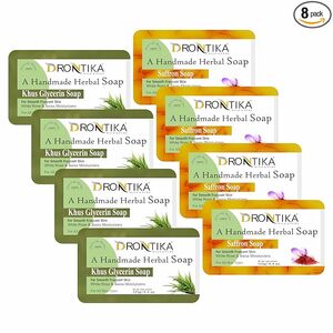 Wild & Pure Handmade Assorted Bath Soap Saffron & Khus Glycerin Combo Of Fresh Bathing Bar (Pack Of 8) Each 125gm