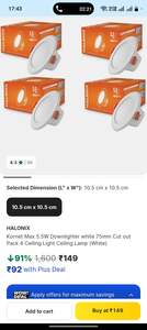 Halonix Kornet Max 5.5W Downlighter white 75mm Cut out Pack 4 Ceiling Light Ceiling Lamp on Flipkart