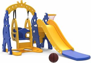 Amazon Brand - Solimo 3-in-1 Garden Castle Slide & Swing for Kids