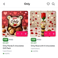Zepto | Only Panda 5 chocolates Gift Pack and Only Rose with 4 chocolates