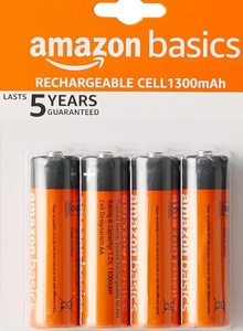Amazon Basics AA Rechargeable Batteries | 1300 mAh with 1.2 V Power (Pack of 4)