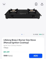Instamart | Lifelong Brass 2 Burner Gas Stove (Manual Ignition Cooktop) 